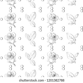 Seamless pattern with roses. Black and white design. Vector illustration