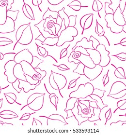Seamless pattern with roses, buds and leaves. Vector hand drawn pattern. Good for packing design, textile industry, wallpapers and backgrounds.