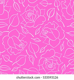 Seamless pattern with roses, buds and leaves. Vector hand drawn pattern. Good for packing design, textile industry, wallpapers and backgrounds.