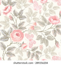seamless pattern with roses and butterflies