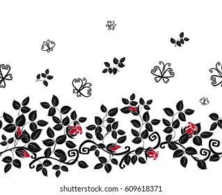 Seamless pattern with roses and butterflies. EPS10 vector illustration