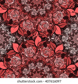 Seamless pattern with roses in circles,cute red flowers