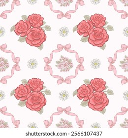 Seamless Pattern of Roses and daisies. You can change the background color from the EPS file.