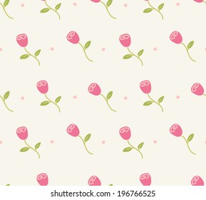 Seamless pattern with roses and dots on light background