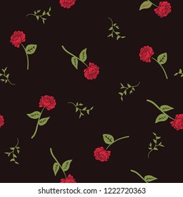 Seamless pattern with roses. Exotic fashion trend and textile design. Repeated vector illustration. Vintage floral background.