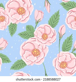 Patrón sin foco con rosas. Fondo floral para tela, envoltura, textil, papel pintado, prendas de vestir. Ilustración vectorial.