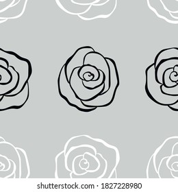 Seamless pattern roses flowers black and white colors vector illustration