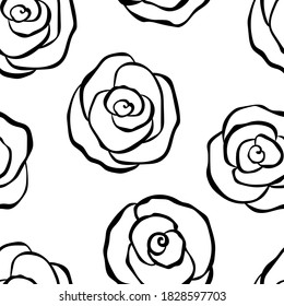 Seamless pattern roses flowers black and white colors vector illustration