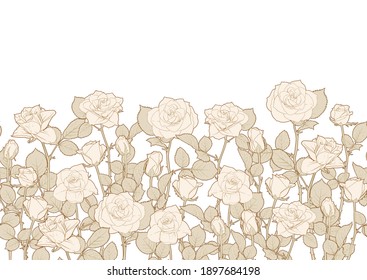 Patrón sin foco con flores de rosas. Ilustración vectorial coloreada. En tonos beige vintage
