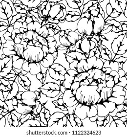 Seamless pattern with roses, Flowers, leaves. Floral background. Fabric design