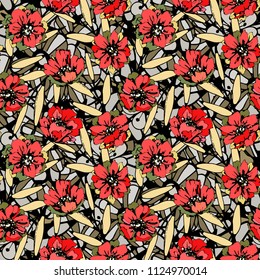 Seamless pattern with roses. Flowers, leaves. Floral background texture. Fabric design
