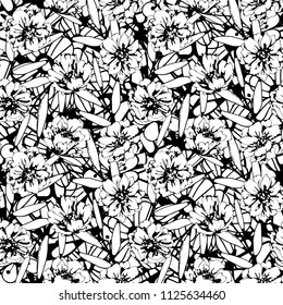 Seamless pattern with roses. Flowers, leaves. Floral background texture. Fabric design
