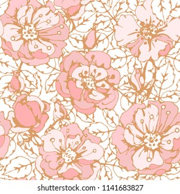 Seamless pattern with roses. Flowers, leaves. Floral background. Fabric design, wallpaper