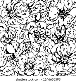 Seamless pattern with roses. Flowers, leaves. Floral background. Fabric design, wallpaper