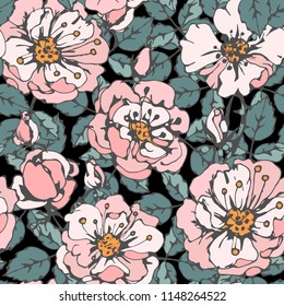 Seamless pattern with roses. Flowers, leaves. Floral background. Fabric design, wallpaper