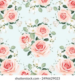 seamless pattern roses flowers and leaves bouquet
