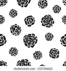 Seamless pattern of roses flowers vector. Hand drawn silhouette illustration on white background.  Graphic texture for design, fabric textile, wallpaper, flyer, poster, wedding invitations, print.