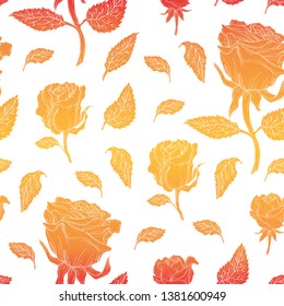 seamless pattern of roses in gradient shade of orange and yellow.