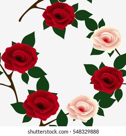 Seamless pattern, roses with green leaves.