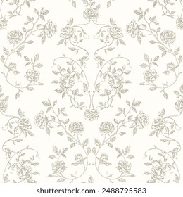 Seamless pattern of roses. Hand drawn flowers.