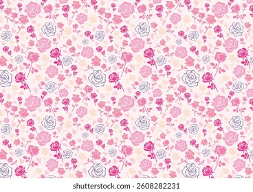 Seamless pattern of roses and heart an a pink background. valentine's day rose illustration.