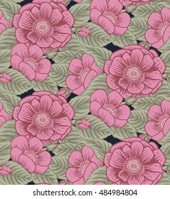 Seamless pattern with roses and leaves.