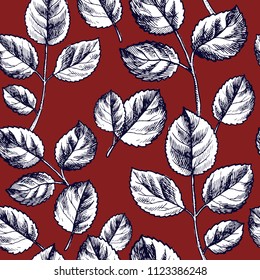 Seamless pattern with roses leaves. Hand drawn vector texture for your natural design.