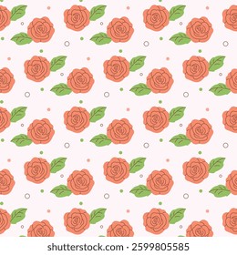 A seamless pattern with roses and leaves on a light background. Perfect for textiles, packaging, wallpapers, greeting cards, and wedding invitations. A delicate floral design in a trendy style.