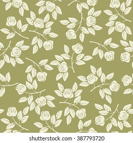 Seamless pattern with roses and leaves on green background can be used for linen, tile design fabric, textile and more creative  ideas.