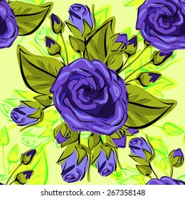 Seamless pattern of roses with leaves, vector graphics