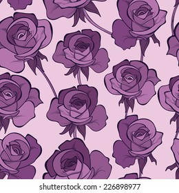 Seamless pattern with roses. Lilac color.