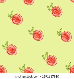 seamless pattern with roses with lines, silhouettes of roses with leaves