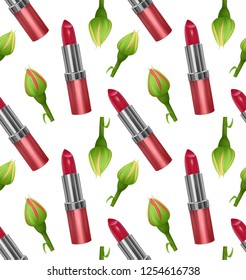 Seamless pattern with roses lipstick prints. Can be used for wallpapers, posters, wrapping paper. Vector Eps10