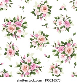 Seamless pattern with roses and lisianthus flowers. Vector illustration.