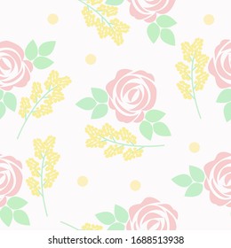 Seamless pattern with roses and mimosa