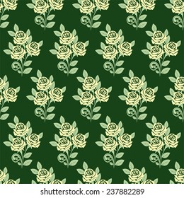 Seamless Pattern with Roses on green