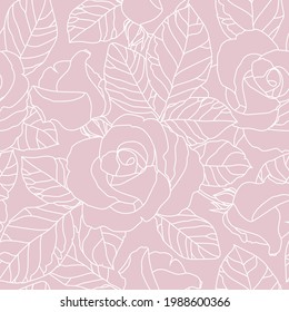Seamless pattern with roses on a pink background. Vector illustration