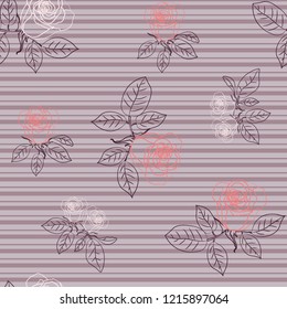 Seamless pattern with roses on striped background. Vector illustration.