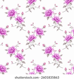 A seamless pattern of roses on a white background. The roses are depicted in a detailed, somewhat stylized, realistic manner, with a focus on petal shapes and shading.