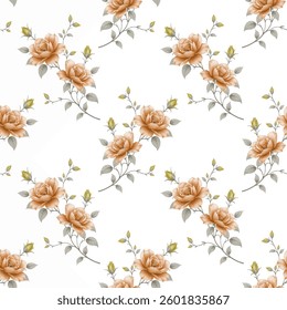 A seamless pattern of roses on a white background. The roses are depicted in a detailed, somewhat stylized, realistic manner, with a focus on petal shapes and shading.