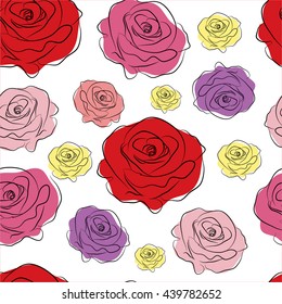 Seamless pattern of roses painted by hand. Floral background with roses. Vector illustration.