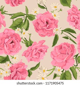 Seamless pattern with roses. Perfect for background greeting cards and invitations of the wedding, birthday, Valentine's Day, Mother's Day.