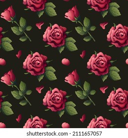 Seamless pattern with roses and petals. Happy Valentine's Day, Romance, Love, wedding concept. Perfect for product design, scrapbooking, textile, wrapping paper.
