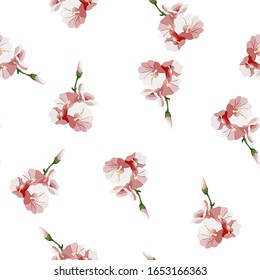 Seamless pattern with roses. Pink flowers, leaves on white background. Abstract colorful pattern  in floral style. Idea for material, scarf, fabric, textile, wallpaper, wrapping paper. Vector