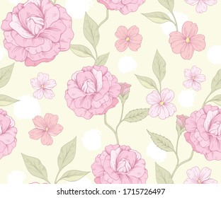 Nahtlose Muster mit Rosen und rosafarbenen Blumen