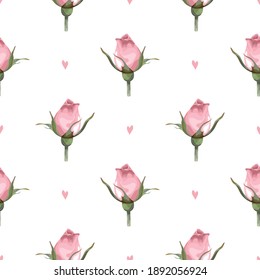 Seamless pattern with roses. Rosebud. Wallpaper, print, wrapping paper, textile design. Vector illustration.
