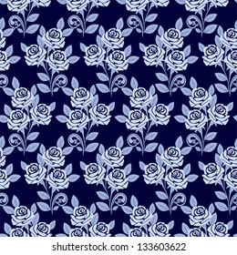 Seamless pattern with roses in shades of blue