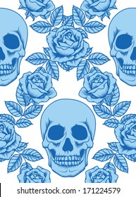 Seamless pattern with roses and skulls (clipping mask)