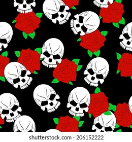 Seamless Pattern with roses and skulls.Vector illustration.