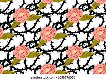 seamless pattern with roses and thorns